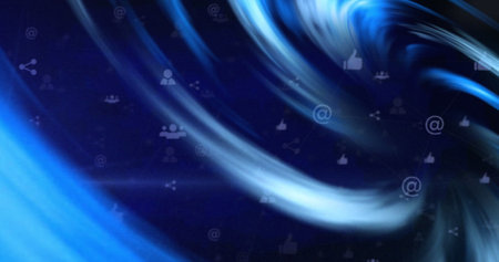 Image of media icons over neon shapes. Global business and digital interface concept digitally...