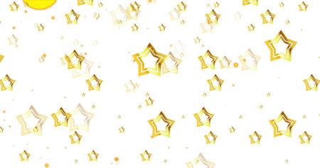 Image of light spots over stars on white background. Christmas, tradition and celebration concept digitally generated image.の写真素材