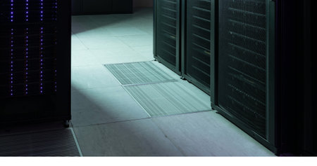 High angle view of computers and data storage systems in server room, copy space. Unaltered, network...