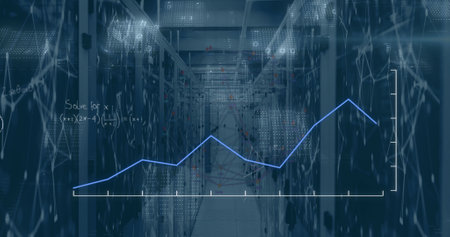 Image of data processing over server room. Global business and digital interface concept digitally...