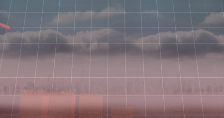 Image of finacial data processing over cityscape. Global business, finances, data processing and...