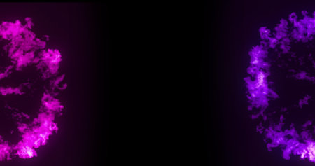 Image of black background with copy space and pink and violet explosions. Colours, shapes, backgrounds and textures concept.の写真素材