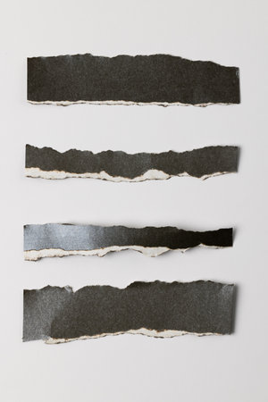 Ripped up pieces of black paper with copy space on white background. Abstract paper texture...