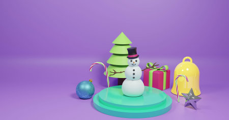 Image of christmas decorations over purple background. Christmas, celebration and digital interface concept digitally generated image.の写真素材