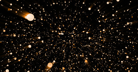 Image of falling confetti over black background. Background, lights and movement concept digital...