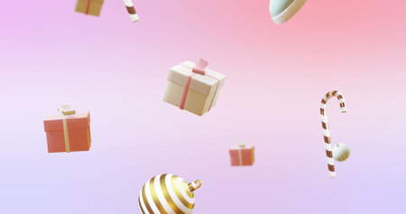 Image of calendar with numer 1 and christmas decorations on pink background. Christmas, tradition and celebration concept digitally generated image.の写真素材