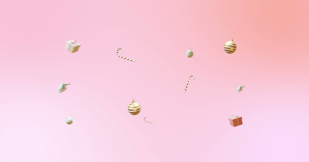 Image of christmas decorations on pink background. Christmas, tradition and celebration concept...