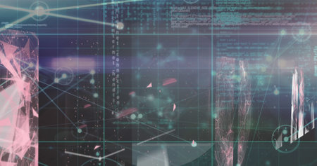 Image of network of connections over computer processor circuit board. Global technology and digital...