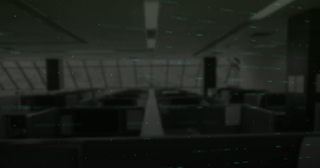 Financial data processing over world map against empty office in background. global finance and...