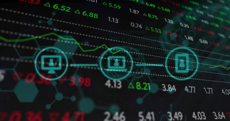 Image of statistics and financial data processing. Global covid pandemic and healthcare services...