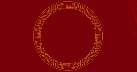 Image of chinese new year fan pattern on red background. Concept digitally generated image. Chinese new year, festivity, celebration and tradition concept digitally generated image.の写真素材
