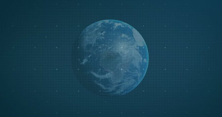 Composition of white spots and globe on blue background. Global business, ecology and digital...