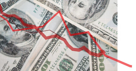 Composition of data processing over banknotes. Global business and digital interface concept digitally generated image.の写真素材