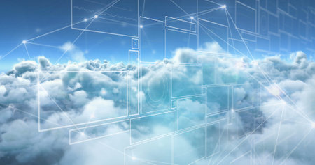 Image of data processing over clouds. Social media and digital interface concept digitally generated...