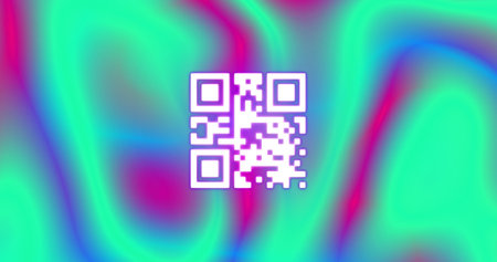 Composition of qr code over green and pink background. Global data processing, computing and online security concept digitally generated image.の写真素材