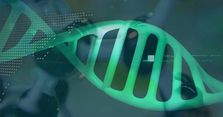 Composition of dna strand and data processing. Global science, computing and data processing concept digitally generated image.の写真素材