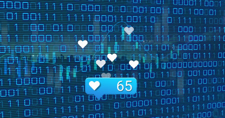 Composition of data processing with social media icons over cityscape. Global technology, computing and digital interface concept digitally generated image.の写真素材