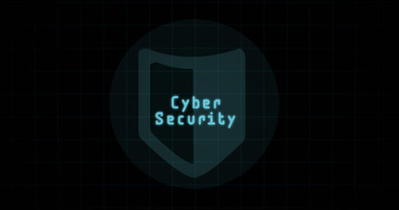 Composition of online security text over shield icon on black background. Global online security,...