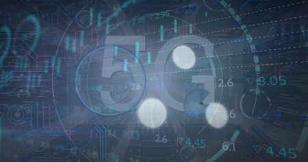 Composition of 5g text and data processing over computer servers. Global online security, computing...