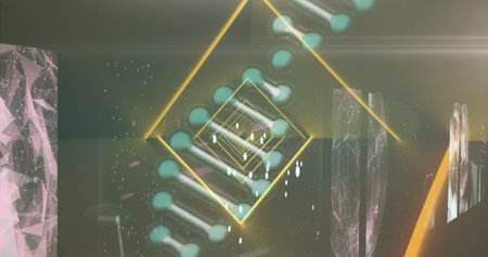 Composition of dna strand over data processing on black background. Global technology, computing and...