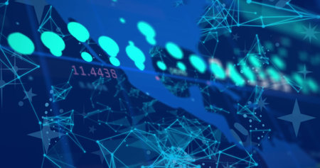 Composition of data processing over world map. Global business, finances, connections, computing and...