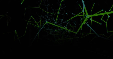 Composition of multiple shapes over black background. Global business and digital interface concept...