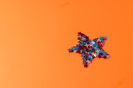 Star formed with red, blue and white stars of flag of united states of america with copy space. American patriotism, independence day and tradition concept.の写真素材