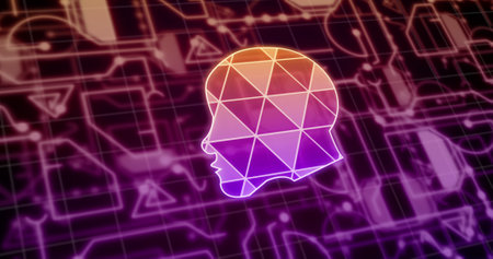 Image of digital head over network of connections. Global business, security and digital interface concept digitally generated image.の写真素材