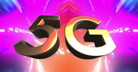 Image of 5g text on multi coloured background. Global networks, digital interface and connections...