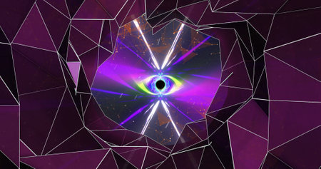 Image of digital tunnel over neon colourful shapes on black background. Abstract background and pattern concept digitally generated image.の写真素材