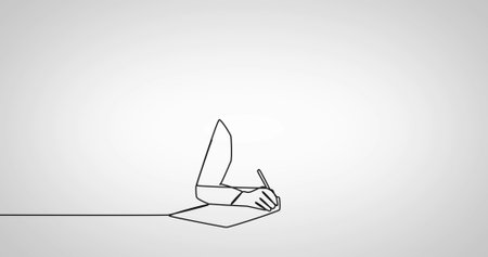 Digital black drawing outline of hand with pencil on white background. Drawing and art concept digitally generated image.の写真素材