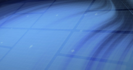 Animation of purple shapes and digital screens on black background. Abstract background and pattern...