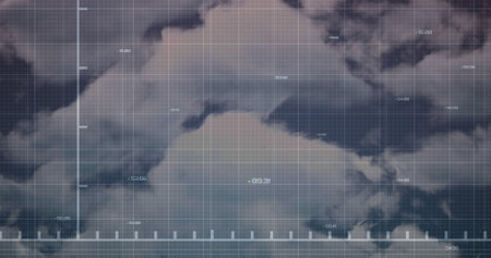 Composition of financial data processing over sky with clouds. Global technology, computing and...