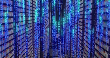 Image of binary coding data processing over computer servers. Global connections, digital interface,...