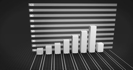 Composition of statistics with data processing in monochrome. Business, finance and data processing concept digitally generated image.の写真素材