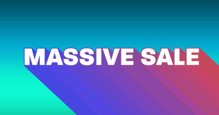 Image of the words Massive Sale appearing from bottom right in white with trails in purple to pink against a bright turquoise gradient backgroundの写真素材