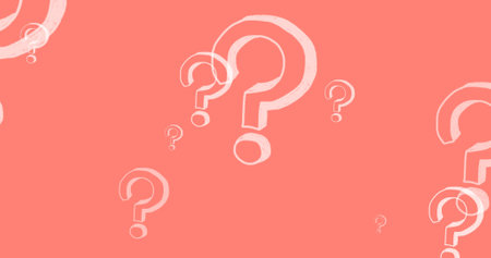 Composition of question marks on pink background. Global education, learning and digital interface...