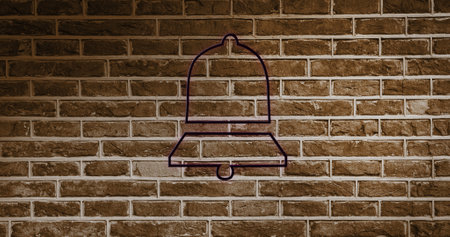 Image of black bell icon on brick background. Social media and digital interface concept digitally generated image.の写真素材
