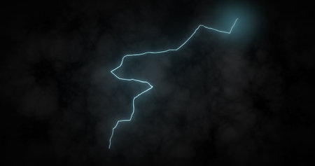 Image of lightnings striking over black background. Weather, storm and nature concept digitally generated image.の写真素材