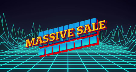 Composition of massive sale text ove metaverse. Global sales, digital interface, computing and data processing concept digitally generated image.の写真素材