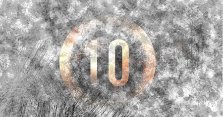 Image of number 10 in circle on grey distressed background. Countdown, numbers and colour concept digitally generated image.の写真素材