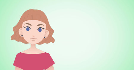 Image of pictogram of woman in pink dress with copy space on green background. Business, education and female professional concept digitally generated image.の写真素材