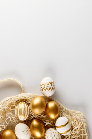 Image of multi coloured easter eggs and copy space on white background. Easter, religion, tradition and celebration concept.の写真素材