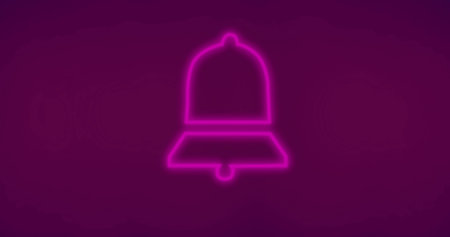 Composition of bell icon on purple background. Social media and digital interface concept digitally...