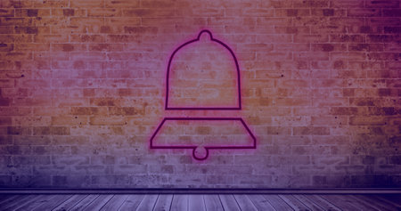 Composition of bell icon over brick wall. Social media and digital interface concept digitally generated image.の写真素材