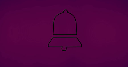 Composition of bell icon on purple background. Social media and digital interface concept digitally generated image.の写真素材