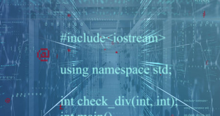 Composition of data processing over server room. Global technology, computing and digital interface concept digitally generated image.の写真素材