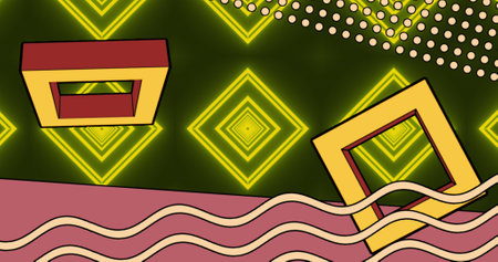 Image of colourful and neon shapes on black background. Abstract background and pattern concept...