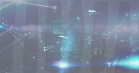 Composite of networks of connections and data processing. Global networks, connections and data processing concept digitally generated image.の写真素材