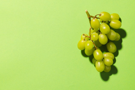 Close up of white grapes and copy space on green background. Fruit, food, freshness and colour concept.の写真素材